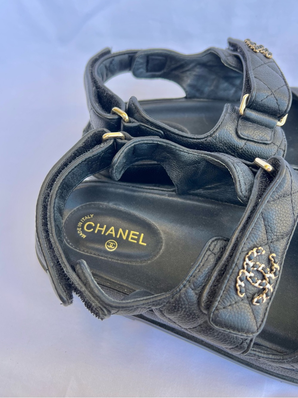 CHANEL Women's Black Leather Quilted Dad CC Slide Birkenstock Sandals Size 38 - Picture 5 of 12
